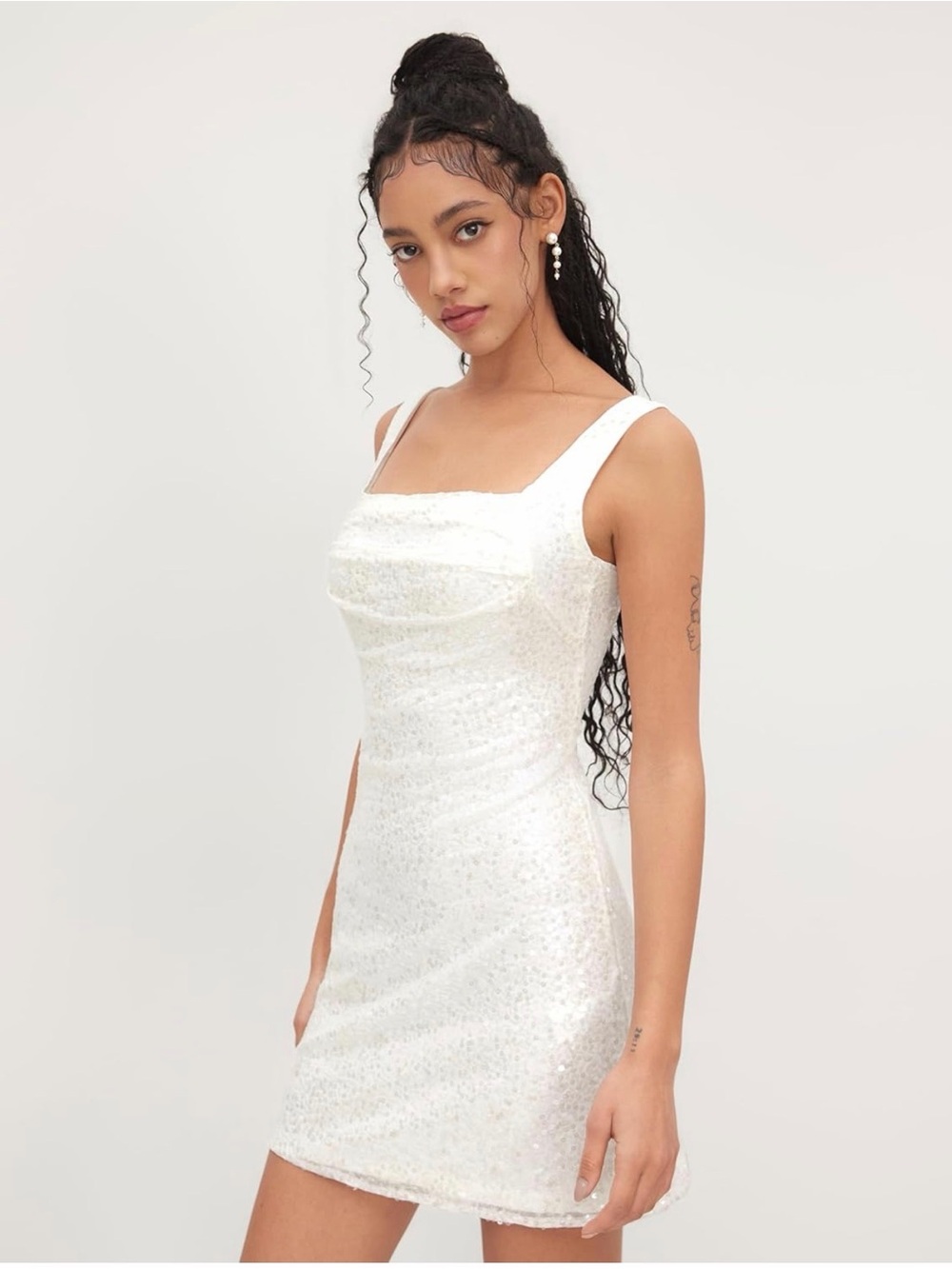 NWT Cider White Sequin Mini Dress Size Medium